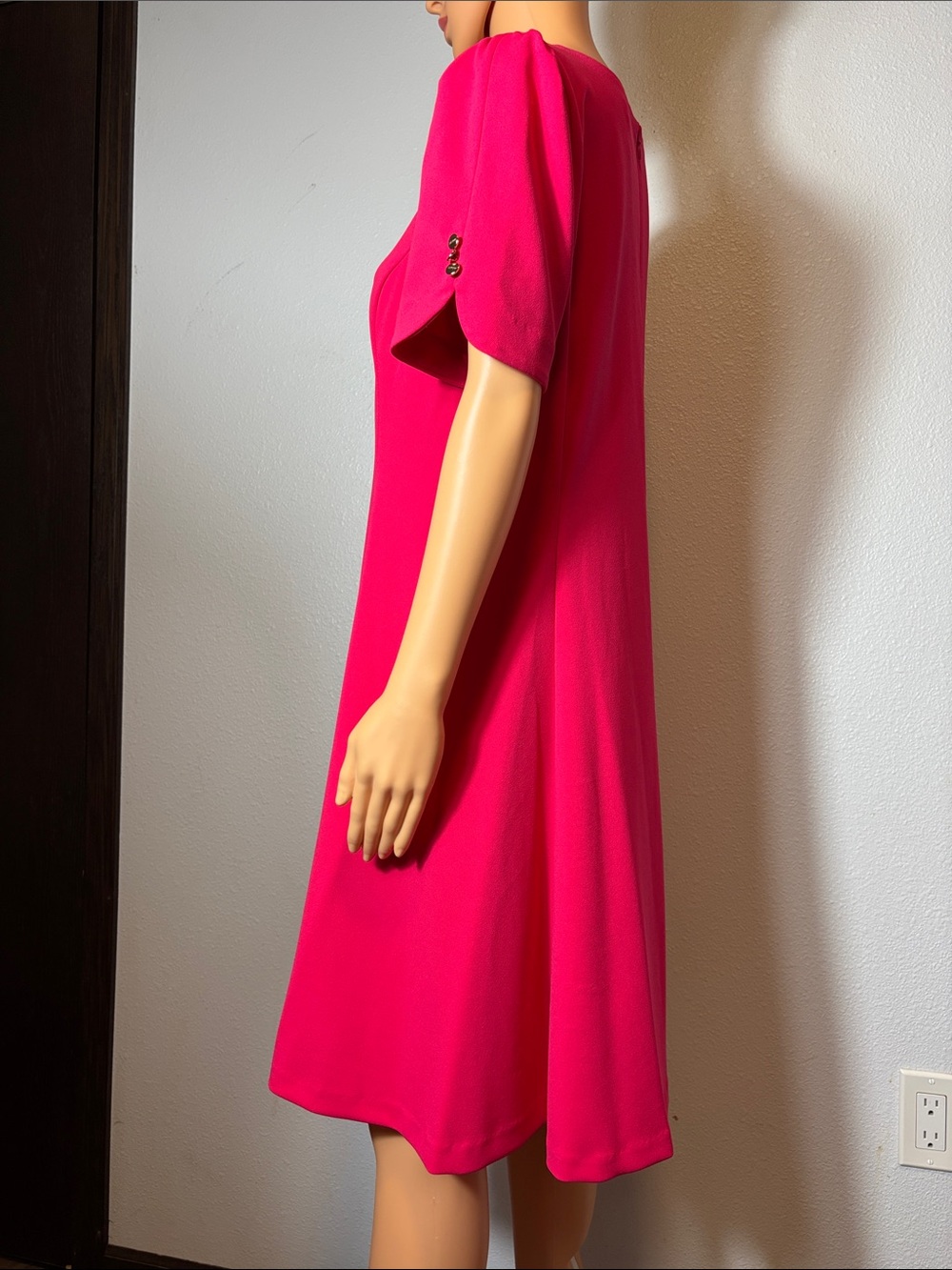 DKNY Fuchsia Short-Sleeve Midi A-Line Dress - Picture 7 of 12